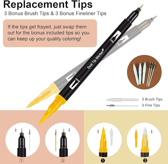 Dual Brush Marker Pens, 72 Colors Art Markers Set with Fine and Brush Tip for Kids Adult Coloring Book Bullet Journaling Note Taking Planner Hand Lettering Calligraphy Drawing Art Supplies Kit