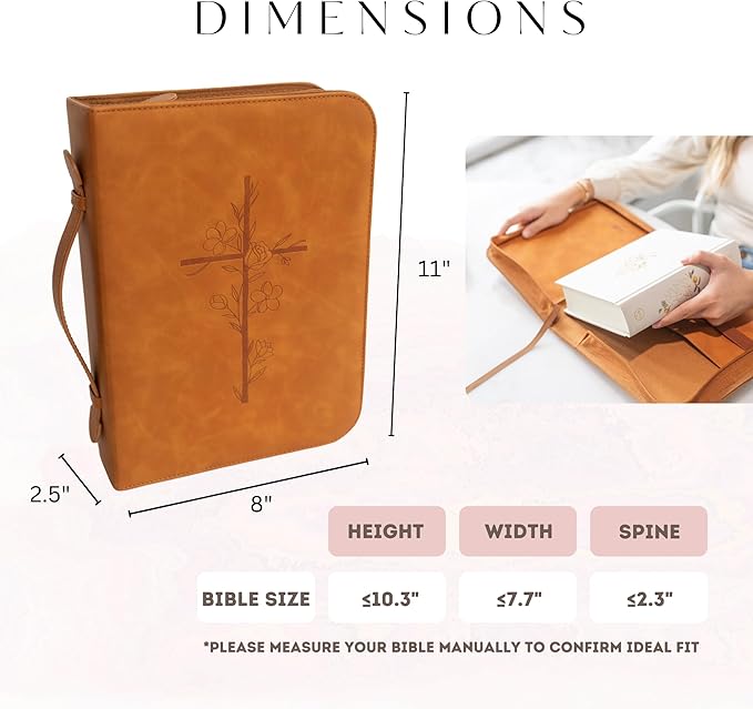 Bible Cover Case for Women - PU Leather Bible Covers for Women –Bible Case for Girls - Minimalist Design Debossed Bible Case, Large Bible Covers for Women – Bible Accessories (Brown)