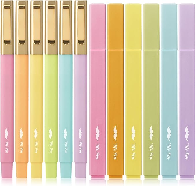 Mr. Pen Aesthetic Highlighter Pens - 12 Pack, Pastel Color No Bleed, Black Ink Bible Pens for Bibles