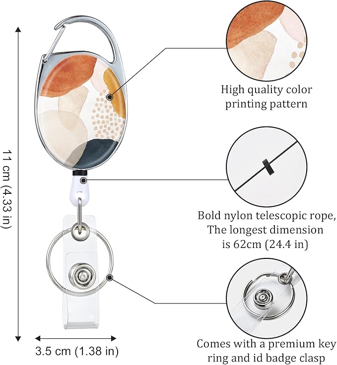Badge Reels Retractable，Double Sided Color Print Pattern Retractable Badge Holders，with Retractable Keychain, Badge Clip and Key Ring，Durable Nylon Retractable Rope