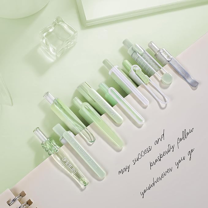 5 Count Pastel Gel Ink Pen Set,Cute Note Taking 0.5mm Fine Point Retractable 5 Count Black Ink Pens for Writing, Journaling, School, Office (Light Green)