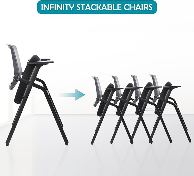 Conference Room Chairs, Folding Office Desk Chair with Lumbar Support and Sliding Armrest, Stackable Office Guest Chairs & Reception Chairs(12 Pack)