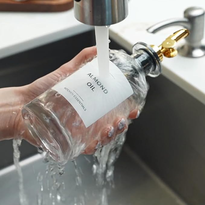 Olive Oil & Coffee Syrup Labels for Bottles - 2.5" x 2.5" Waterproof Kitchen PVC Sticker Labels for Oils, Coffee Syrups, Vinegars, Sauces, Cooking Wines, Condiments - Minimalist White, 61pcs