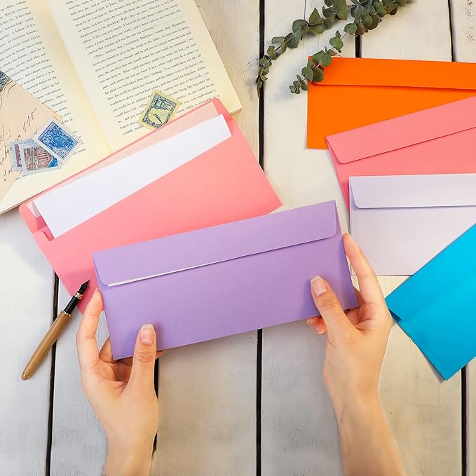 500 Pcs #10 Business Envelopes Adhesive Standard Envelopes Colored Envelopes for Office Check Invoices Letters Letterhead Invitations Announcements 4-1/8 x 9-1/2'' (Bright)