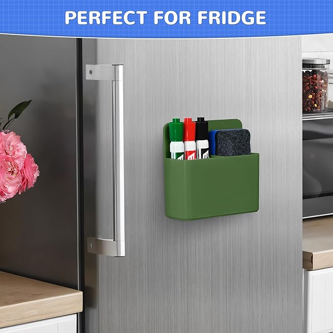 Magnetic Dry Erase Marker Holder, Magnetic Pen Marker Holder for Whiteboard, Fridge, Locker Accessories, School, Office, Home, Magnet Pen Cup,1 Pack, Army Green