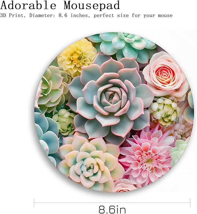 Gctriki Succulents Mouse Pad, Cute Small Mouse Pads for Desk, Botanical Round Travel Mousepad for Wireless Mouse Gaming Work, Comfortable Computer Mouse Mat for Laptop, Home Office Desk Accessories