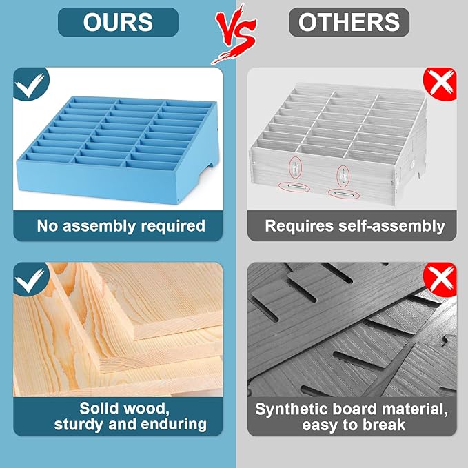 Wooden 30-Grid Cell Phones Storage Box Desktop Mobile Phone Holder Organizer for Office School Classroom (30-Grid Blue)