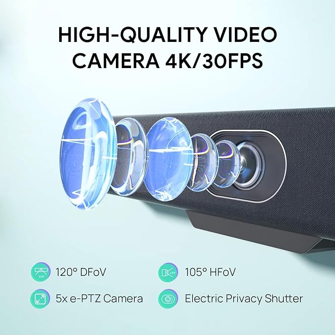 Yealink UVC34 4K Conference Room Camera System 10 Microphone 8 MP All-in-One Video Conferencing System AI Auto Framing 120° Field of View Microsoft Teams Certified Webcam Zoom Rooms USB-A