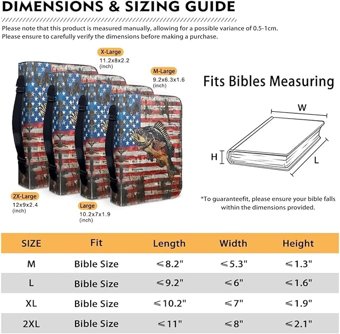 Lotusorchid Bass Fish Print Bible Cover Case, Zippered Bible Carrying Case for Women Girls, American Flag Bible Tote Bag Sturdy Bible Book Cover for Bible Study, Christian Bible Accessories, L