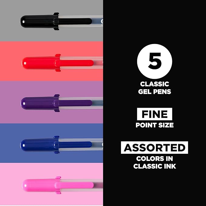 SAKURA Gelly Roll Gel Pens - Fine Point Ink Pen for Journaling, Art, or Drawing - Assorted Colored Ink - 5 Pack