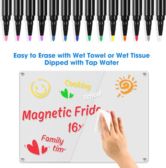 24 Liquid Chalk Markers 12 Colors for Acrylic Calendar Planning Boards Glass Dry Erase Board Whiteboard Wet Erase Markers for Window Mirror, 1mm Fine Points, for Glass Window Halloween Painting