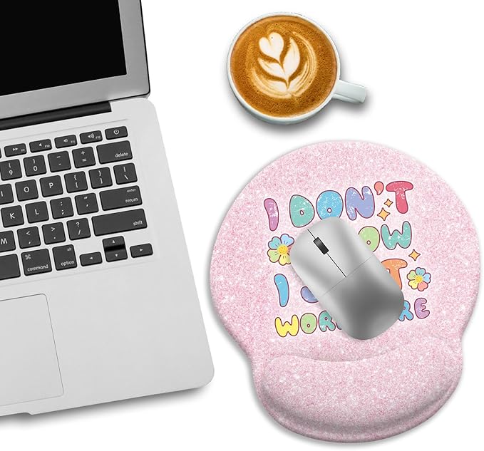 Pink Ergonomic Mouse Pad with Wrist Rest, Funny Gaming Mousepad Wrist Support with Non-Slip Pain Relief PU Base, Cute Computer Mouse Pads for Desk Pink Office Desk Accessories Decor Supplies