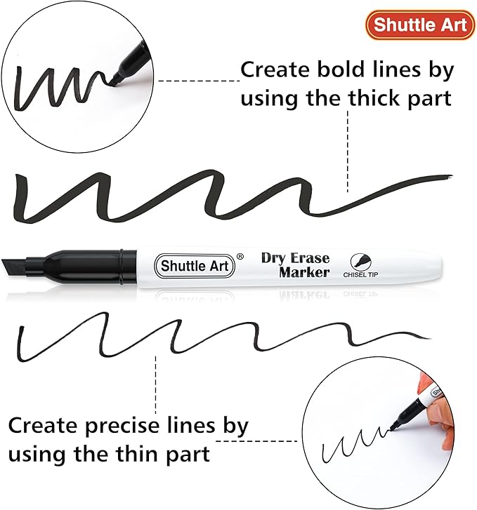 Shuttle Art Dry Erase Markers, 120 Pack Black Whiteboard Markers with 2 Erasers,Chisel Tip Dry Erase Markers, Perfect For Writing on Whiteboards, Dry-Erase Boards,Mirrors for School Office Home