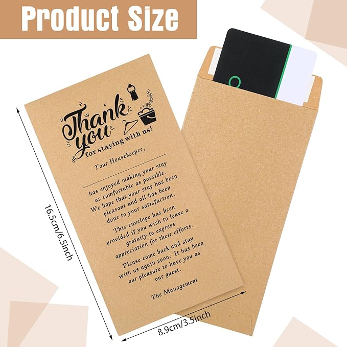 Eersida 500 Pcs Kraft Housekeeping Tip Envelopes Bulk Thank You Envelopes 3.5 x 6.5 Inch Self Adhesive Kraft Paper Seed Envelopes for Cash Coin Money Gratuity Key Cards Saving Hotel Motel