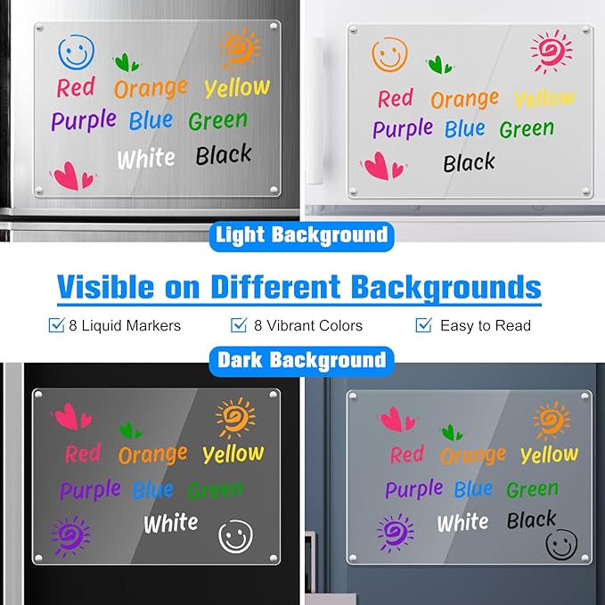 Magnetic Liquid Chalk Markers Wet Erase Markers for Acrylic Calendar Planning Board Clear Glass Writing Board Whiteboard Window/Mirror, 8 Pack, 8 Vibrant Color, 1mm Fine Tip