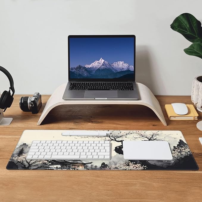 Extended Gaming Mouse Pad, Large Gaming Mouse Waterproof with Stitched Edges, Non-Slip Desktop Pad for Home and Office, Level Up Your 31.5x11.8 Inch… (wash Painting)