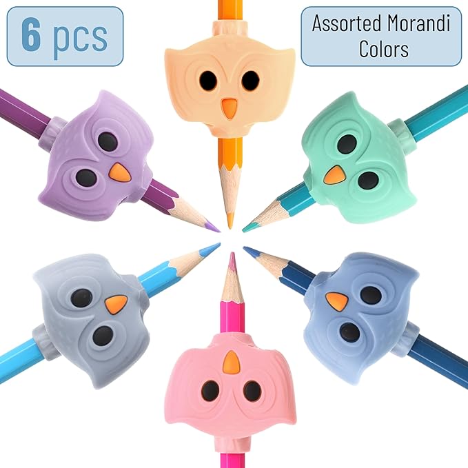 Mr. Pen- Owl Pencil Grips, 6 pcs, Morandi Colors Pencil Grips, Cute Pencil Grips, Pencil Grips for Kids Handwriting, Pencil Grips for Kids, Finger Grips for Pencils, Writing Aids for Kid