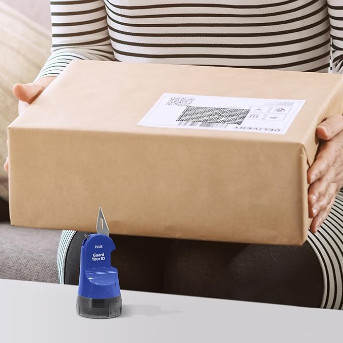 Guard Your ID 3 in 1 Wide Advanced Roller with Retractable Box & Envelope Opener and Identity Theft Prevention Security Stamp Blue