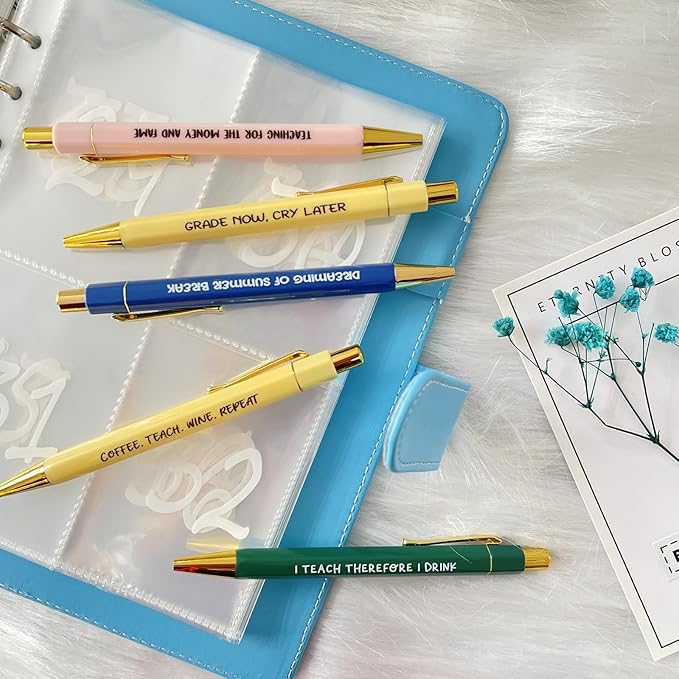 Jxueych Funny Pens 5-Count, Black Ink,Medium Nib 1.0mm, Funny Office Gifts for Coworkers, Personalized Pens Vibrant Funny Quotes Swear Word Daily Pen Set (Q)