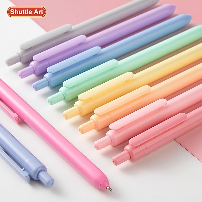 Shuttle Art Ballpoint Pens, 10 Pack Pastel Retractable Colored Ink Ball Point Pens, Cute Pens 1.0mm Medium Point Quick Drying for Writing Journaling Taking Notes School Office Home