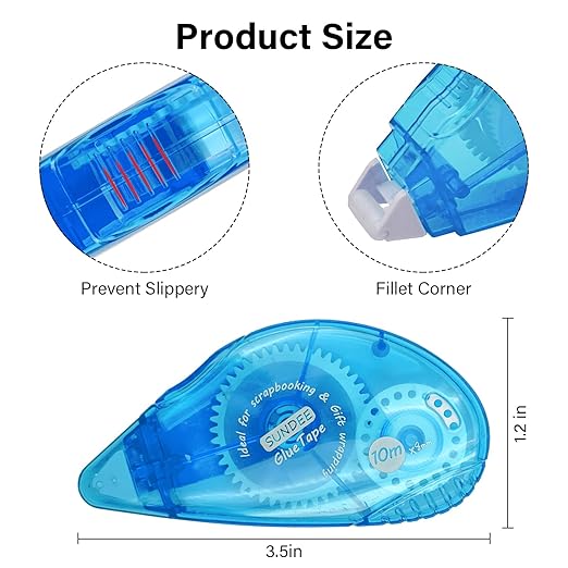 Glue Runner Permanent, Double Sided Adhesive Scrapbook Runner Tape Roller, 0.3-inch by 360-Inch, Permanent Adhesive Dots Roller Applicator - 12 Packs White and Blue