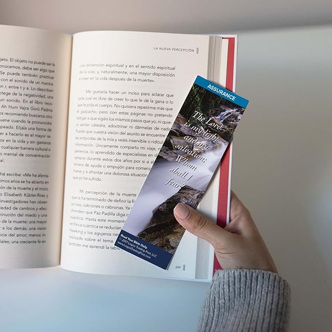Christian Bookmark with Bible Verse, Pack of 25, Assurance Themed, The Lord is My Light and My Salvation Bookmarks, Psalm 27:1-3
