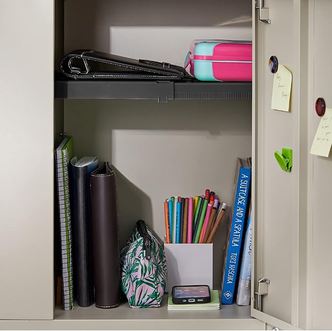 LockerMate Adjust-A-Shelf Locker Shelf, Easy to Use, Extends to Fit Your Locker, Black