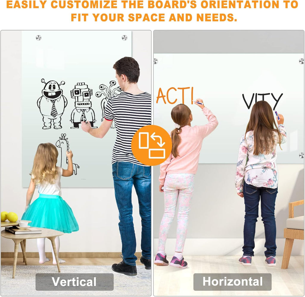 H-Qprobd Dry Erase White Board for Wall 72"x40" Magnetic Glass Frameless Whiteboard Mount for Home School Supplies or Home Office Decor, Includes 8 Magnets, 8 Markers and 2 Erasers