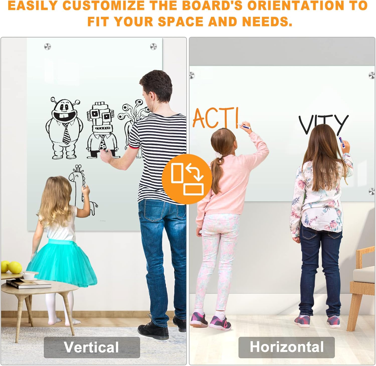 H-Qprobd Dry Erase White Board for Wall 72"x40" Magnetic Glass Frameless Whiteboard Mount for Home School Supplies or Home Office Decor, Includes 8 Magnets, 8 Markers and 2 Erasers