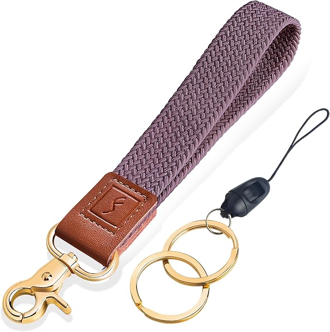 Fishent Stretchy Wristlet Keychain,Braided Cute Wrist Lanyards for Keys, Key Chain Holder for Women Men, Wrist Strap Keychain for Car Keys Phone Camera Wallet ID Badges Card（Smoky Violet）