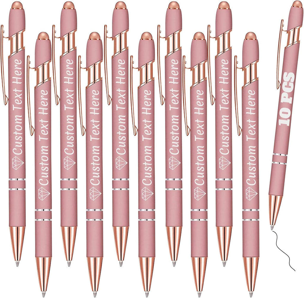 Personalized Pens Bulk 10 with Name Custom Engraving Ballpoint Pens with Stylus Tip Customized Smooth Writing Pens Personalized Gifts for Anniversary Birthday or Graduation(Gold Rose,Black Ink)