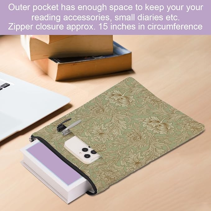 Retro Floral Book Sleeve Book Cover Classic Flower Book Protector with Zipper Christmas Birthday Book Club Gifts Book Accessories for Women Bestie Daughter Librarian Girls Bookish Book Lovers Gifts