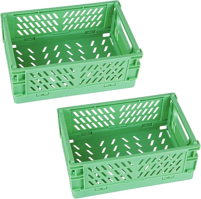 Tixill 2-Pack Mini Foldable Plastic Baskets for Organizing and Storage, Collapsible Storage Crate for Home Kitchen Bedroom Bathroom Office (5.9x3.8x2.2, Green)