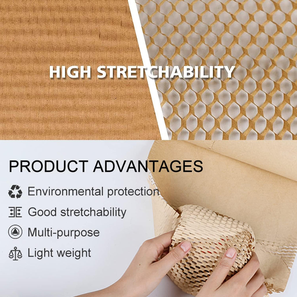 Honeycomb Packing Paper,12" W x 100' L Packing Paper for Moving,Products & Gifts Honeycomb Wrapping Paper,Recyclable and Biodegradable Cushioning Packing Material with 10 Fragile Sticker Labels