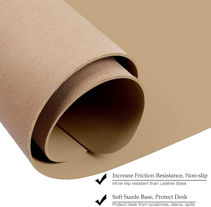 Boutilon Leather Desk Pad 24"x 14" Non-Slip Mouse Pad,Office Desk Mat,Waterprooft PU Leather Desk Blotter,Desk Pad Protector,Desk Writing Pad for Home Office Decor (S-Beige)