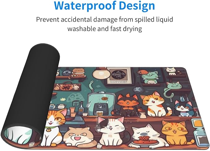 Gaming Mouse Pad Desk Pad,Extended Big Mouse Pad,31.5x11.8 Inch Long Computer Keyboard Mouse Mat Mousepad with 3mm Non-Slip Base and Stitched Edge for Gaming and Office… (cat)