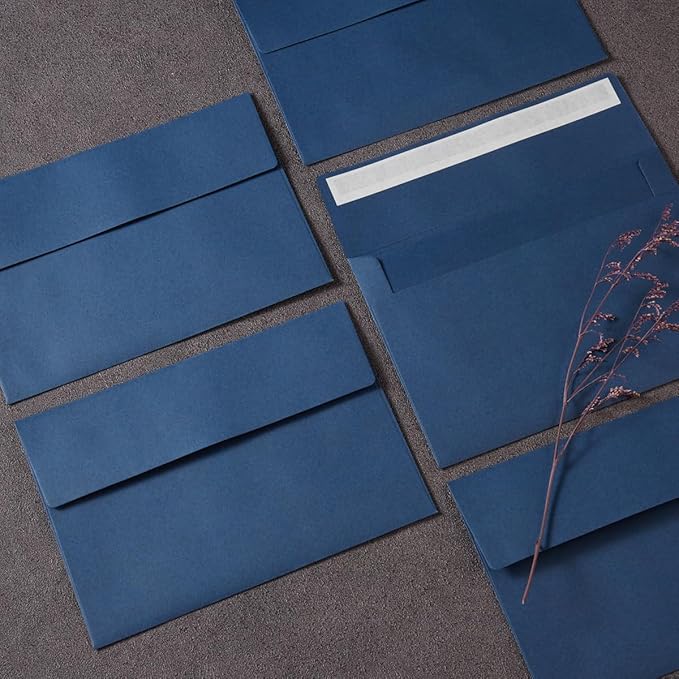 Wishop 50 Pack Self-Adhesive Envelopes with Fold Cards for Wedding Invitations, Greeting Cards, Baby Shower, Letter Mailing (Navy Blue, 4x6)