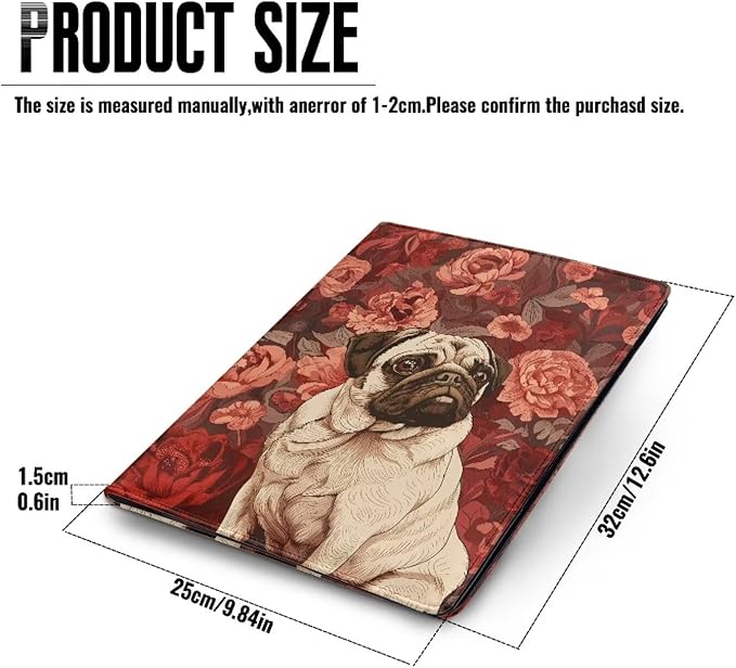 Office Folder Pug Dog Flower Print PU Leather Padfolio with A4 Size Clipboard Clip for Business Resume Interview Document Sleeve Binder Folder for Men/Women