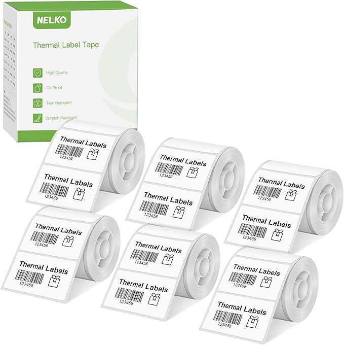 Thermal Labels for Nelko PM220 Label Maker, 2'' x 1.18'' (50x30mm) Thermal Sticker Label, Waterproof, Multi-Purpose Label Tape, 6 Roll of 230 Self-Adhesive Thermal Paper (White)