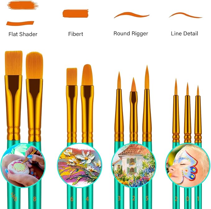 Paint Brushes Set, 20 Pcs Paint Brushes for Acrylic Painting, Oil Watercolor Acrylic Paint Brush, Artist Paintbrushes for Body Face Rock Canvas, Kids Adult Drawing Arts Crafts Supplies, Green