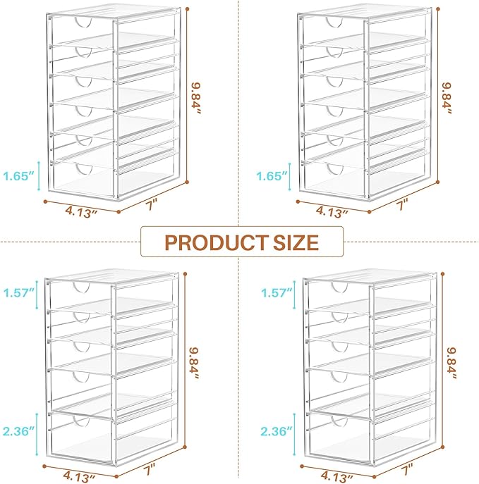 22 Drawers, Acrylic Desk Makeup Organizer, Plastic Drawers Organizer, Stackable Storage Solution for Makeup, Dresser, Office, Bathroom Clear Plastic Craft and Bead Storage Cabinet