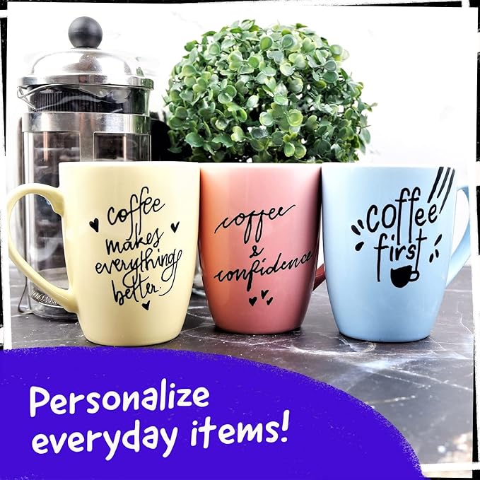 5 Acrylic Black Paint Pen - Fine Tip, Thin Point & Jumbo Pens (1mm, 3mm, 6mm, 10mm, 15mm) - Black Paint Marker for Plastic, Canvas, Wood, Rock Painting, Fabric, Tire, Metal, Glass