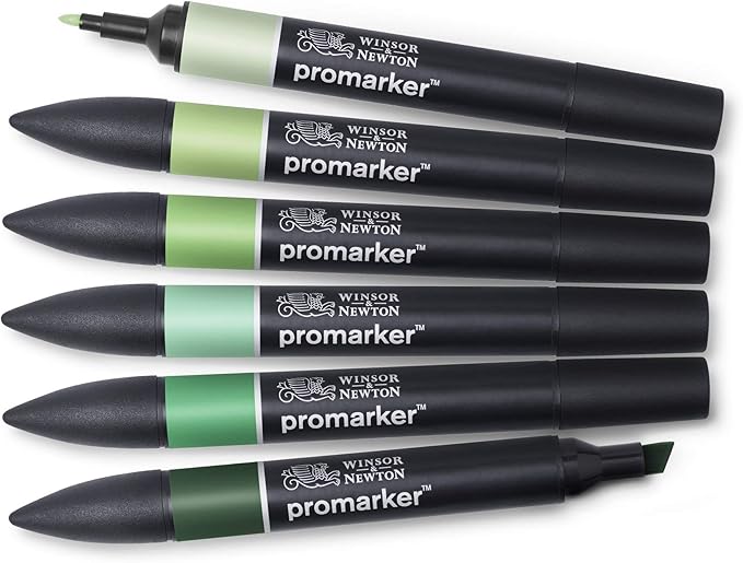 Winsor & Newton ProMarker Set, 6 Count, Green Tones