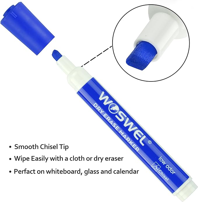 Dry Erase Markers, 60 Bulk Pack, 12 Assorted Colors Chisel Tip Whiteboard Markers, Chisel Point Low Odor Dry Erase Markers