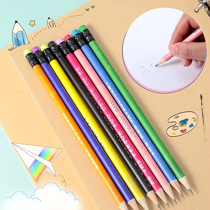 Epakh 100 Pcs Inspirational Pencils Color Changing Pencils Bulk with Eraser HB Wooden Pens Gift for Kids Students Classroom Christmas Party(Mixed Colors,Classic Style)