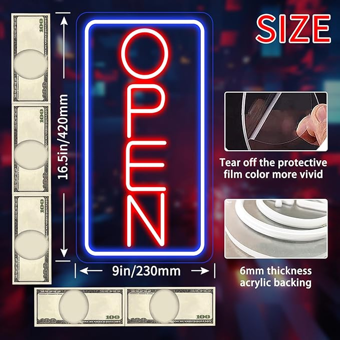 Open Signs for Business Ultra Bright 16 Inch Plug In Electric Light Up Open Sign with ON/OFF Switch for Business Storefront Window Glass Door Shop Store Florists Bar Salon Cafes Pub
