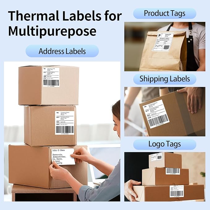 Phomemo 4X6 Thermal Labels - Shipping Labels, Thermal Printer Labels, Fan-Fold Labels for Shipping Labels, Address, Mail, Compatible with Zebra, Munbyn, Rollo, Polono, Nelko, Pack of 100, White