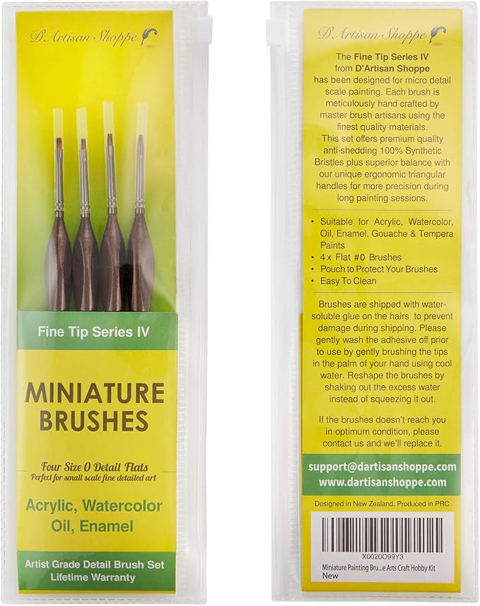 Small Paint Brush Set Craft. 4 pc Flat Paint Brushes for Acrylic Painting Size 0. Model Brush for Dry Brushes Warhammer 40K, Paint by Numbers, Mini Detail Hobby Art Touch Up Miniature Painting
