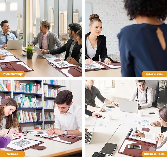 PU Leather Padfolio,A4 Leather Folder Binder Storage Clipboard with Magnetic Closure Cover,Business Resume Folder with Luxury Pen,Notepads,Sticky Tabs for Interview,Conference,Gift Portfolios (Brown)