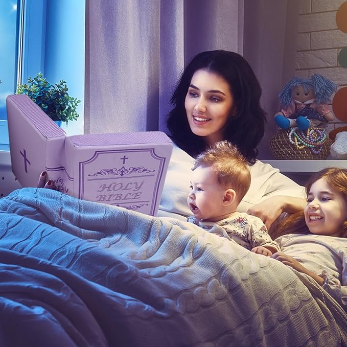 Bible Pillow Book Plush That Opens Christian Holy Bible Stuff Religious Party Favors Gifts for Kids for Christening Easter (Purple)